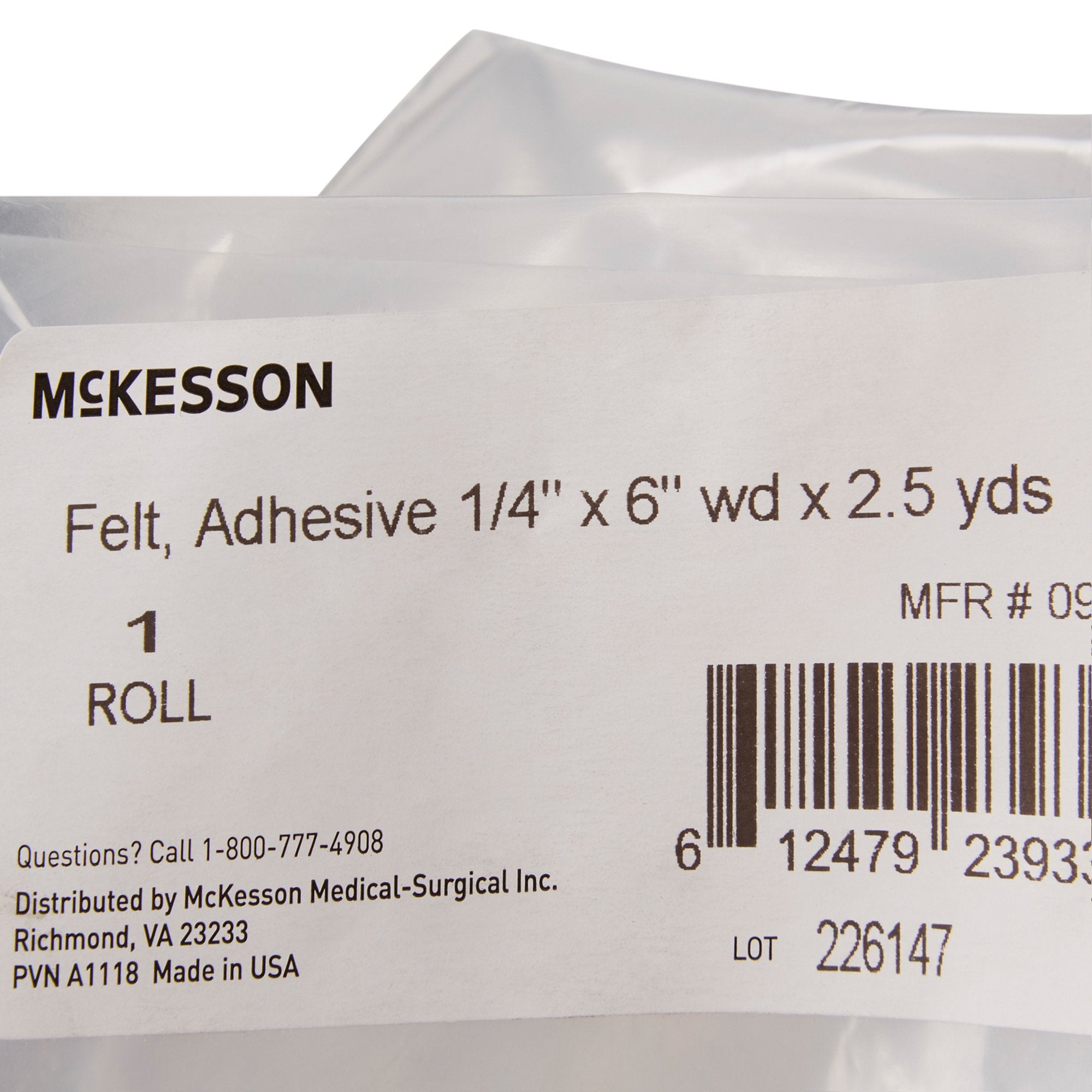 McKesson White Wool / Rayon Adhesive Orthopedic Felt Roll, 6 Inch x 2-1/2 Yard-Orthopedic Felt Roll Adhesive McKesson 6 Inch X 2.5 Yard Wool / Rayon NonSterile