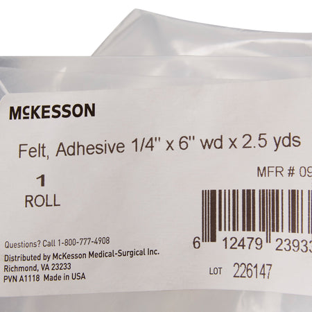McKesson White Wool / Rayon Adhesive Orthopedic Felt Roll, 6 Inch x 2-1/2 Yard-Orthopedic Felt Roll Adhesive McKesson 6 Inch X 2.5 Yard Wool / Rayon NonSterile