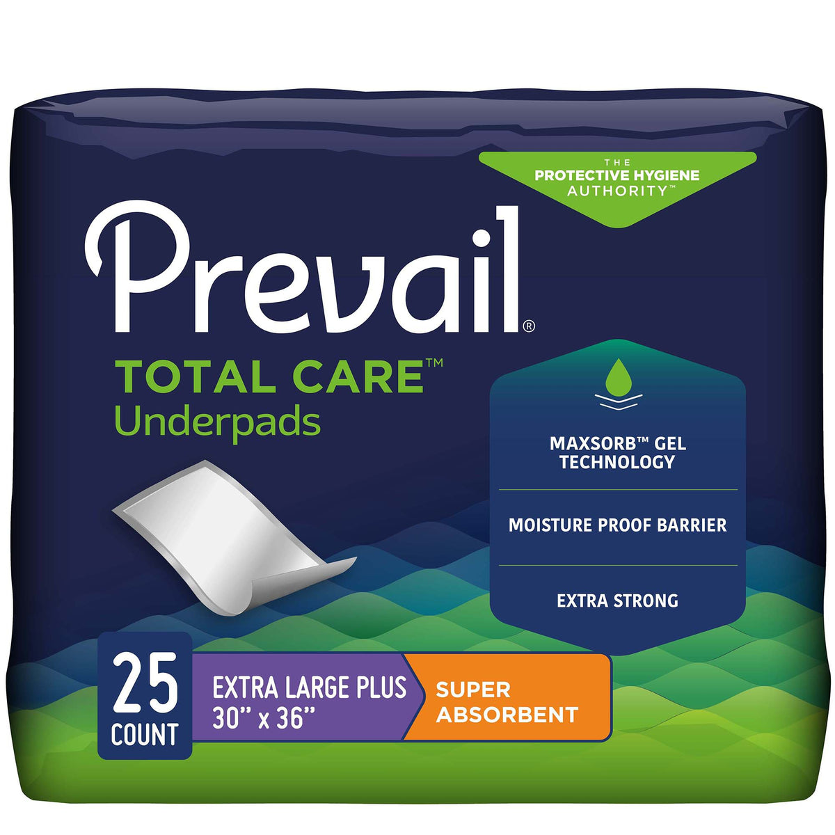 Prevail Total Care Super Absorbent Polymer Underpad, 30 x 36 Inch-Disposable Underpad Prevail Total Care 30 X 36 Inch Polymer Heavy Absorbency