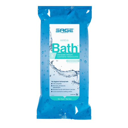 Sage Comfort Bath Rinse-Free Wipes, Aloe, Unscented, Soft Pack-Rinse-Free Bath Wipe Impreva Bath Soft Pack Unscented 8 Count