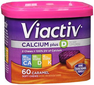 VIACTIV Calcium+ Bone Strengthening Soft Chews Rich Caramel-Joint Health Supplement Viactiv Calcium / Vitamin D / Vitamin K 650 mg - 500 IU - 40 mcg Strength Chewable Tablet 60 per Box Caramel Flavor