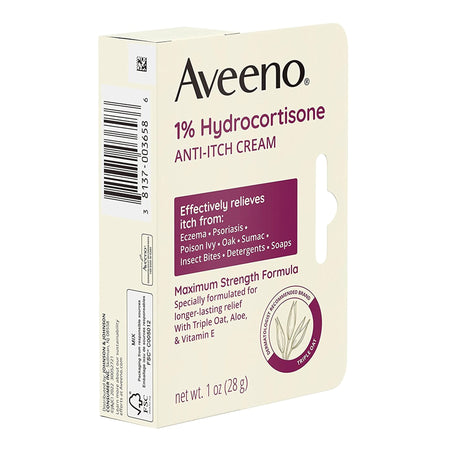 Aveeno Active Naturals 1% Hydrocortisone Anti-Itch Cream Maximum Strength Formula-Itch Relief Aveeno Active Naturals 1% Strength Cream 1 oz. Tube