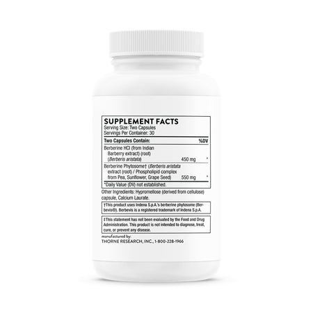Thorne Berberine Dual Action Formula with Phytosome Plus Botanical Extract-Dietary Supplement THORNE Berberine Capsule 60 per Bottle