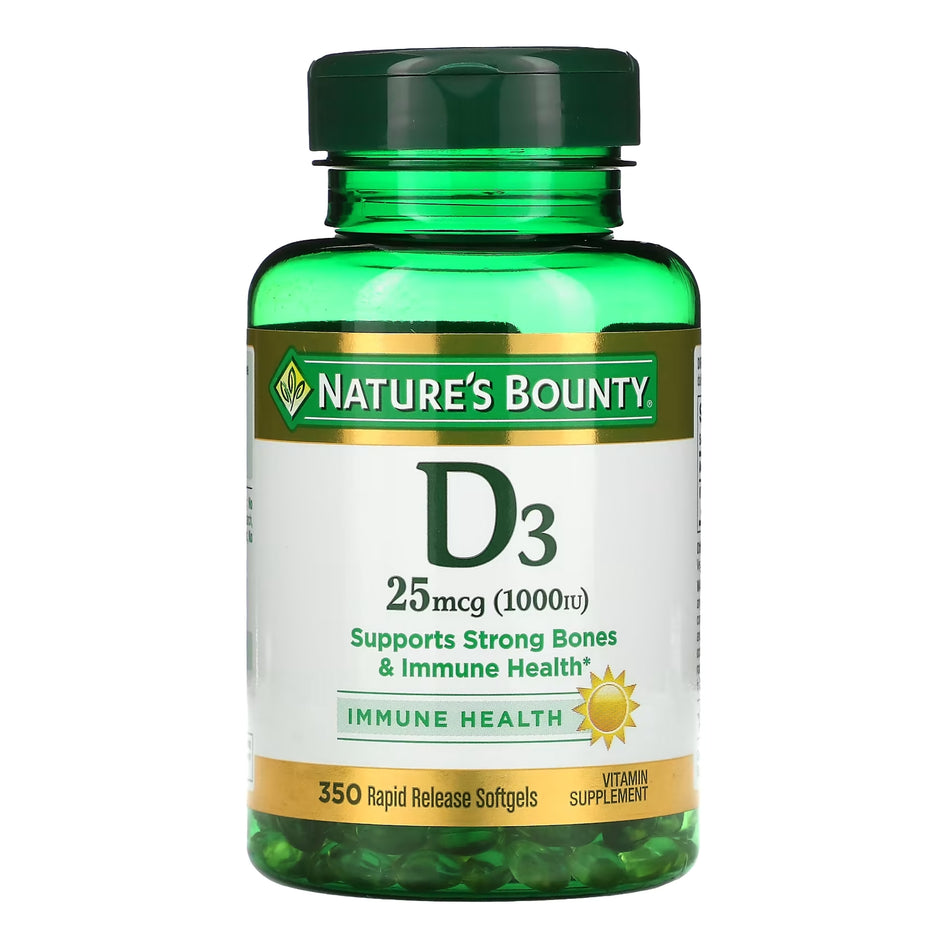 Nature's Bounty Vitamin D-3 Supplement Softgels-"Vitamin Supplement Nature's Bounty D3 1,000 IU Strength Softgel 350 per Bottle"