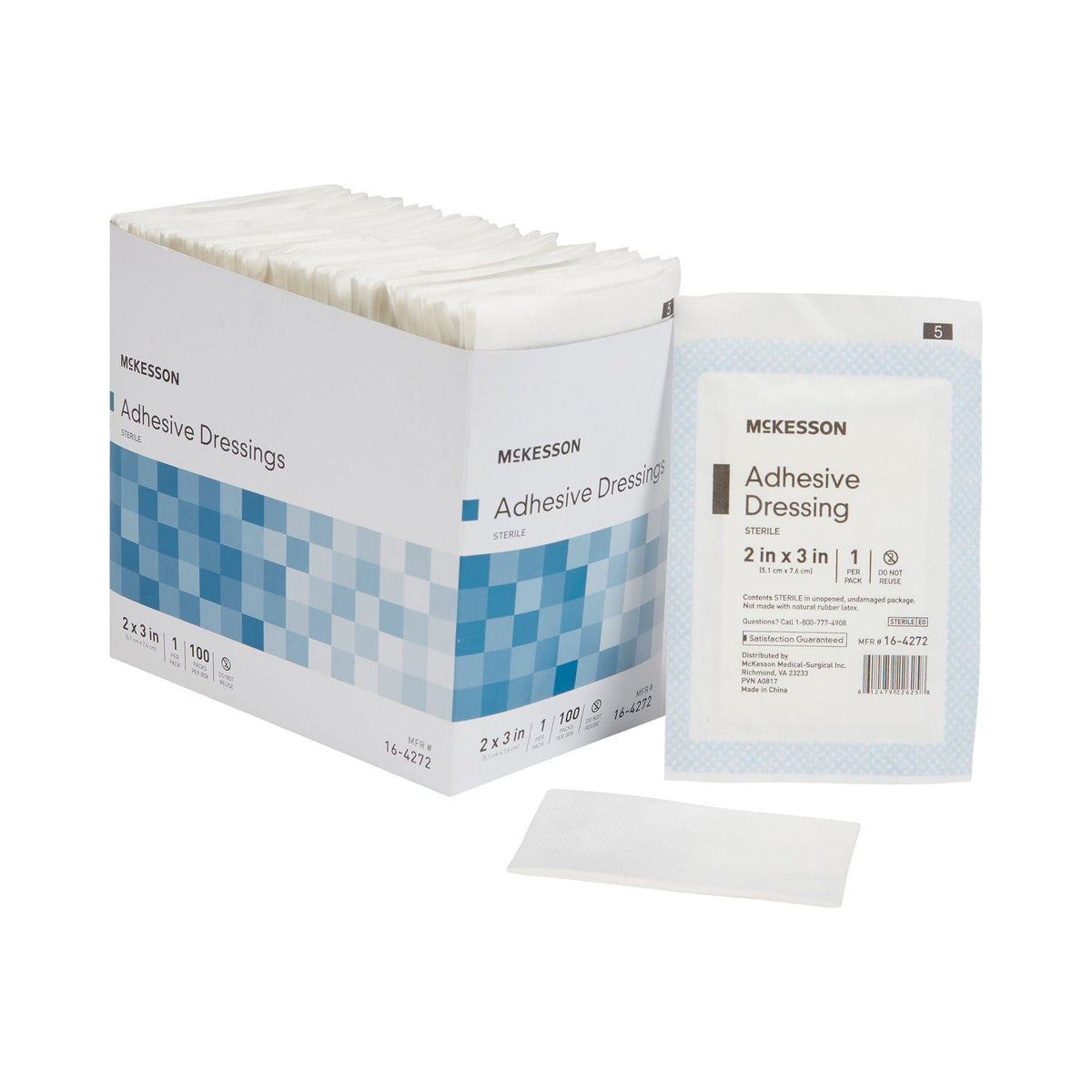 McKesson White Adhesive Dressing, 2 x 3 Inch - Wound Care>General Wound Care>General Purpose Dressings>Gauze Dressings - M...