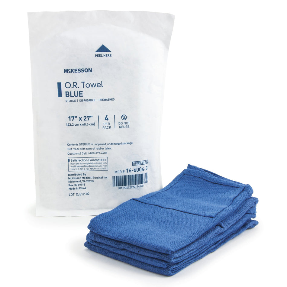 McKesson Sterile Blue O.R. Towel, 17 x 27 Inch-O.R. Towel McKesson 17 W X 27 L Inch Blue Sterile