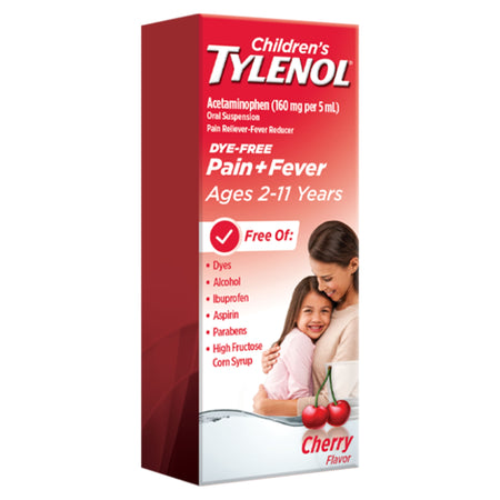Tylenol Children's Pain + Fever Oral Suspension, Cherry Flavor-Children's Pain Relief 160 mg / 5 mL Strength Acetaminophen Oral Suspension 4 oz.