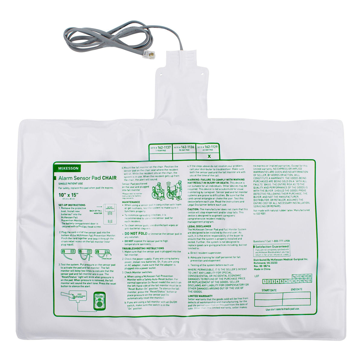 McKesson Chair Alarm Sensor Pad, 10 x 15 Inch - Ambulatory Equipment>Alarms>Alarm Pads and Sensors - McKesson Brand