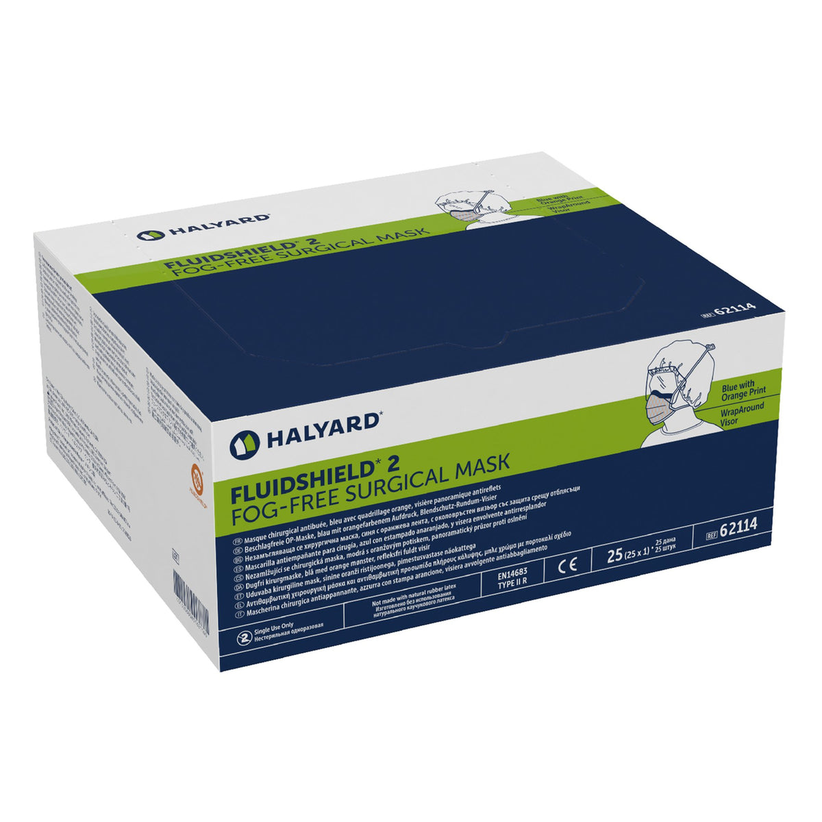 FluidShield Surgical Mask with Eye Shield-Surgical Mask with Eye Shield FluidShield Anti-fog Foam ASTM F2100-11 Level 2 Tie Closure One Size Fits Most