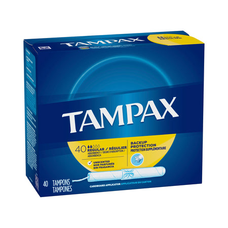 Tampax Regular Absorbency Tampon, 40 per Box-Tampon Tampax Regular Absorbency Cardboard Applicator Individually Wrapped