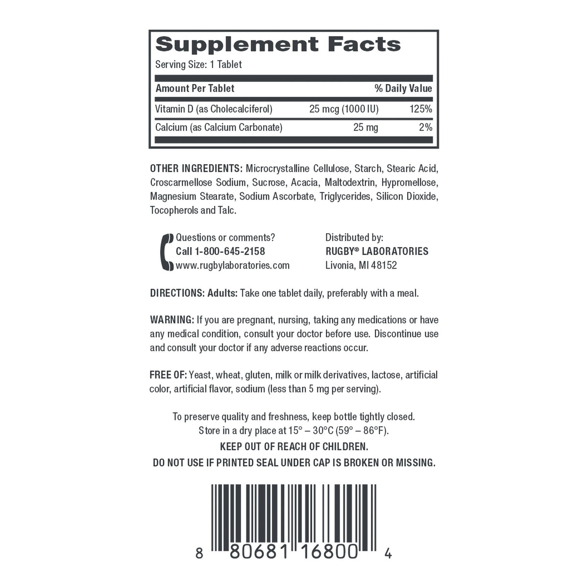 Vitamin Supplement Vitamin D3 25 mcg Strength Tablet 90 per Bottle - Pharmaceuticals>Over the Counter>Nonprescription Vita...