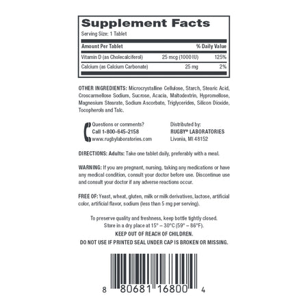 Vitamin Supplement Vitamin D3 25 mcg Strength Tablet 90 per Bottle - Pharmaceuticals>Over the Counter>Nonprescription Vita...