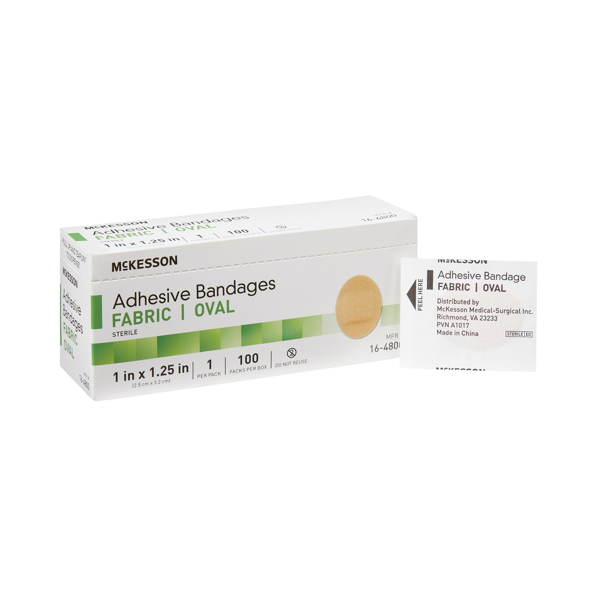McKesson Oval Tan Adhesive Strip, 1 x 1-1/4 Inch-Adhesive Strip McKesson 1 X 1-1/4 Inch Fabric Oval Tan Sterile