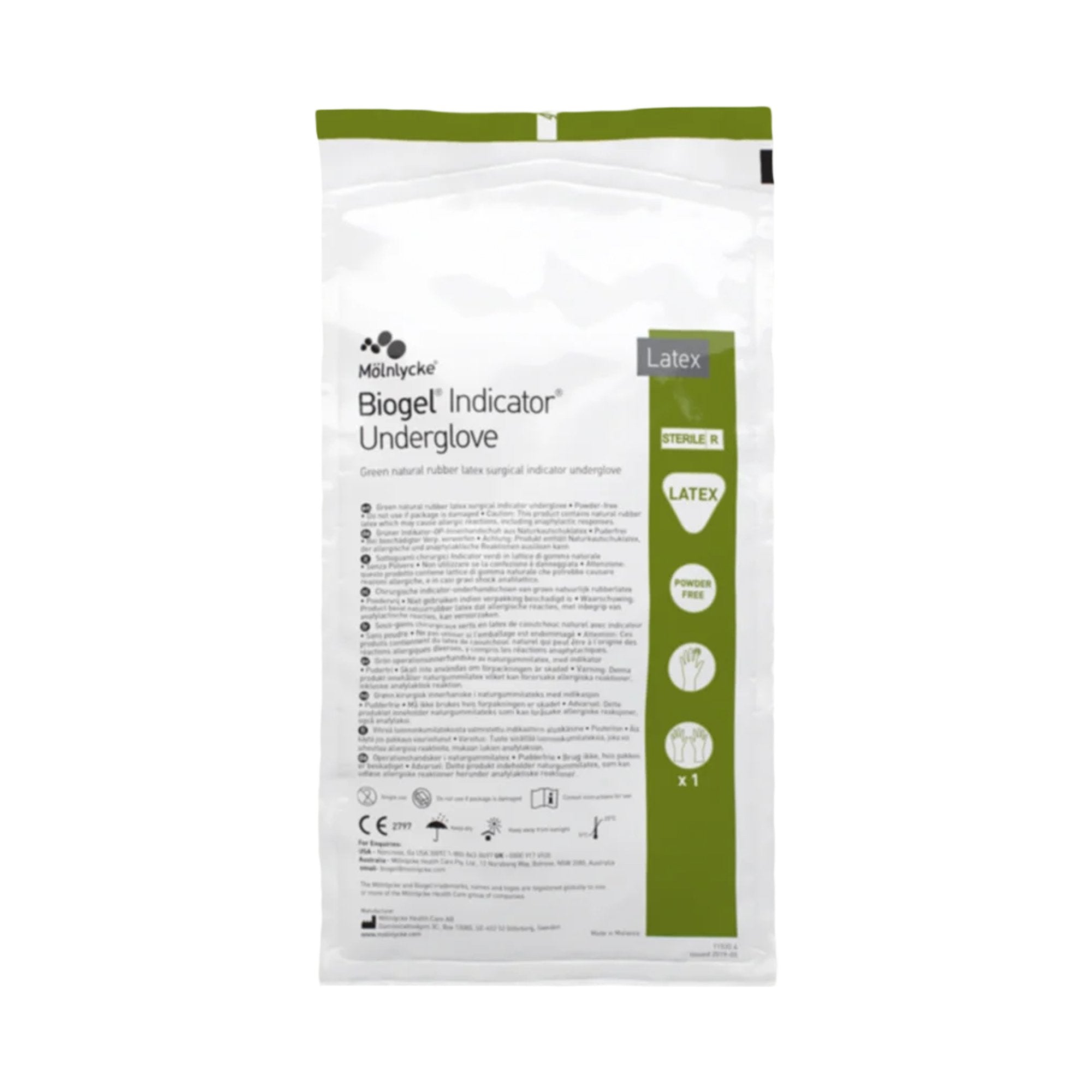 Biogel Indicator Latex Surgical Underglove, Size 8.5, Green-Surgical Underglove Biogel Indicator Underglove Size 8.5 Sterile Latex Standard Cuff Length Smooth Green Not Chemo Approved
