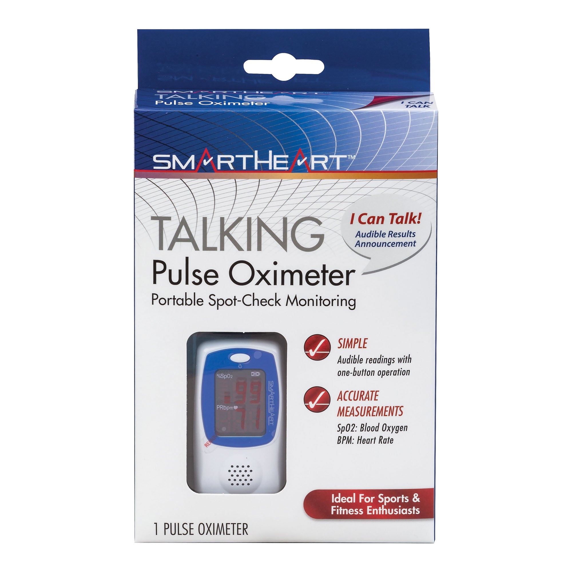 SmartHeart Fingertip Pulse Oximeter, Talking Blood Oxygen Saturation Monitor-Fingertip Pulse Oximeter SmartHeart Adult