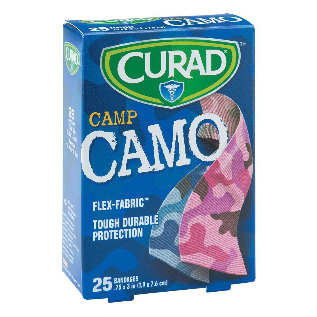 Curad Kid Design (Blue / Pink Camo) Adhesive Strip, 3/4 x 3 Inch-Adhesive Strip Curad 3/4 X 3 Inch Fabric Rectangle Kid Design (Blue / Pink Camo) Sterile
