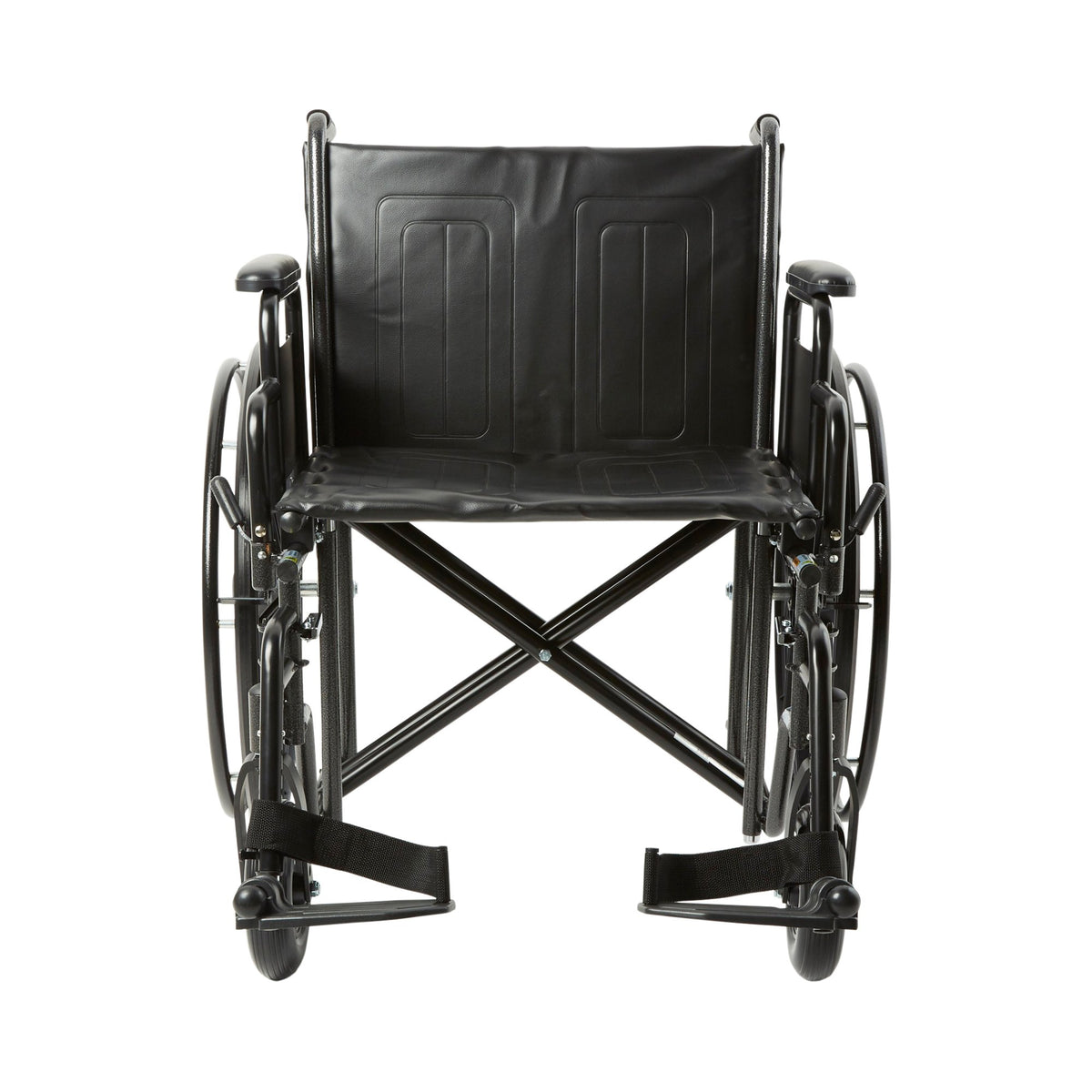 McKesson Bariatric Wheelchair, 22 Inch Seat Width-Bariatric Wheelchair McKesson Dual Axle Desk Length Arm Swing-Away Footrest Black Upholstery 22 Inch Seat Width Adult 450 lbs. Weight Capacity