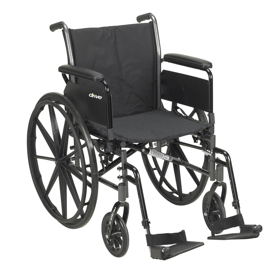 drive� Cruiser III Lightweight Wheelchair, 18-inch Seat Width-Lightweight Wheelchair drive� Cruiser III Dual Axle Full Length Arm Elevating Legrest Black Upholstery 18 Inch Seat Width Adult 300 lbs. Weight Capacity