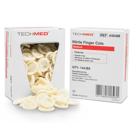 Tech-Med Nitrile Finger Cot, Medium-Finger Cot Medium 2-1/4 Inch Length Powder Free Nitrile NonSterile
