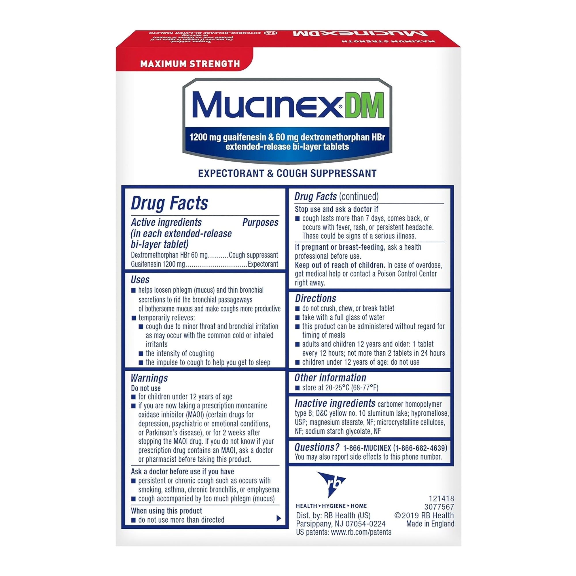 Mucinex DM Cold and Cough Relief-"Cold and Cough Relief Mucinex DM 1,200 mg - 60 mg Strength Tablet 14 per Box"