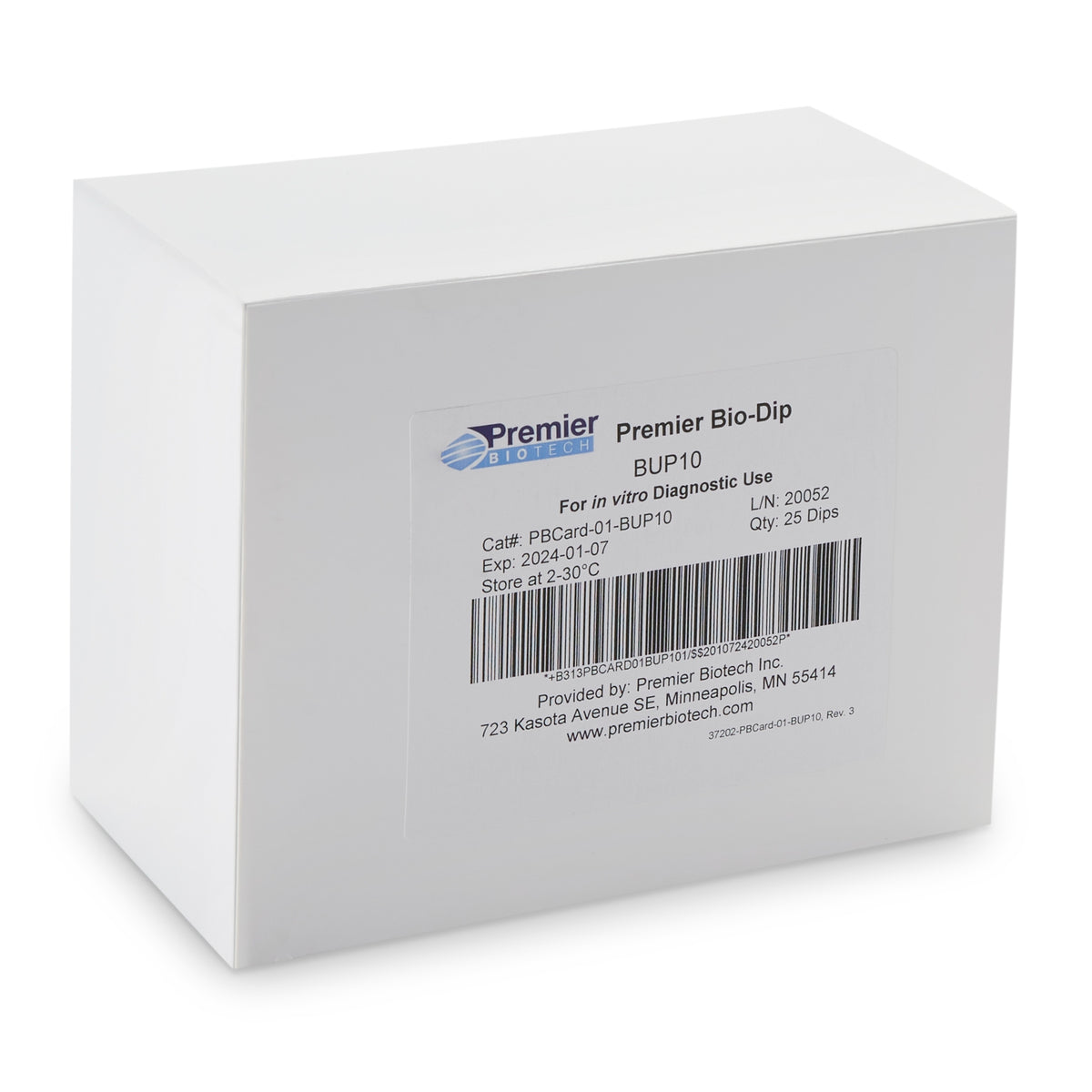Premier Bio-Dip Single Drug (Buprenorphine) Drugs of Abuse Test-Drugs of Abuse Test Kit Premier Bio-Dip Buprenorphine (BUP) 25 Tests CLIA Waived