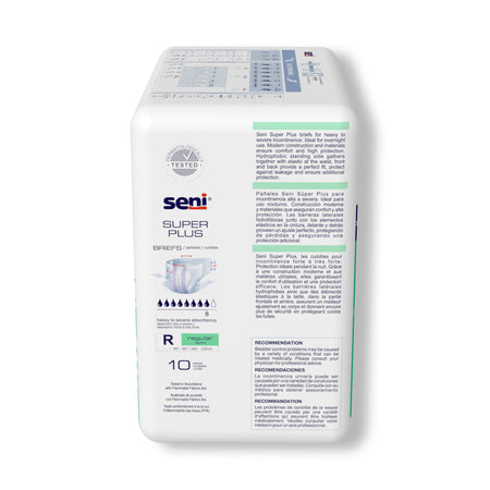 Seni Super Plus Overnight Heavy to Severe Absorbency Incontinence Brief, Regular-Unisex Adult Incontinence Brief Seni Super Plus Regular Disposable Heavy Absorbency