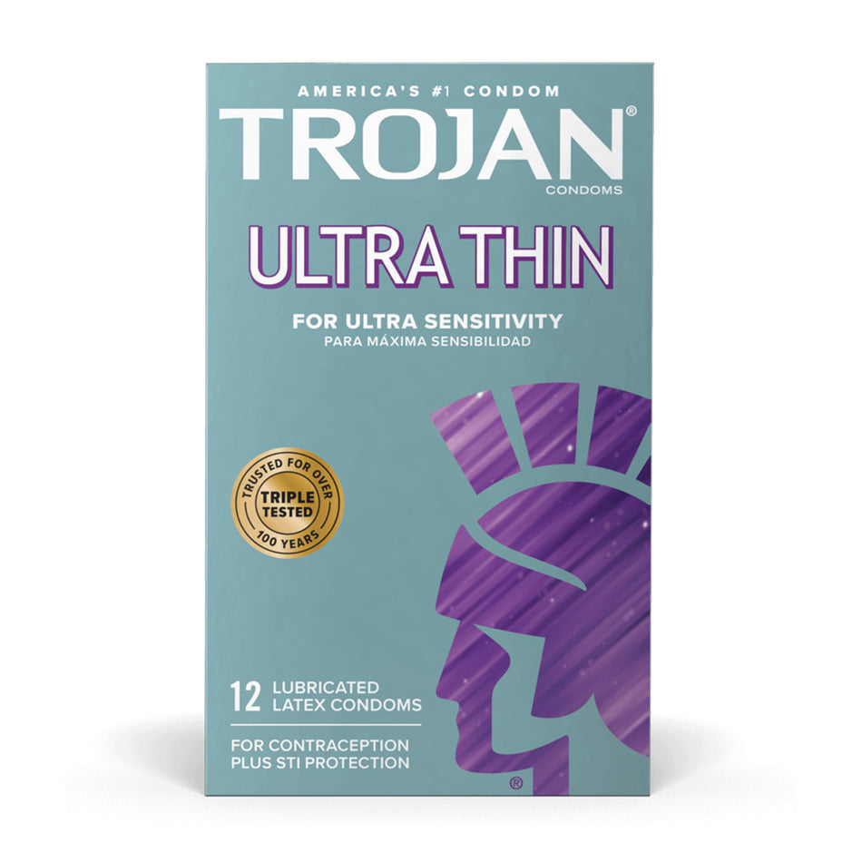 Trojan Ultra Thin Lubricated Latex Condoms-Condom Trojan Lubricated 12 per Box
