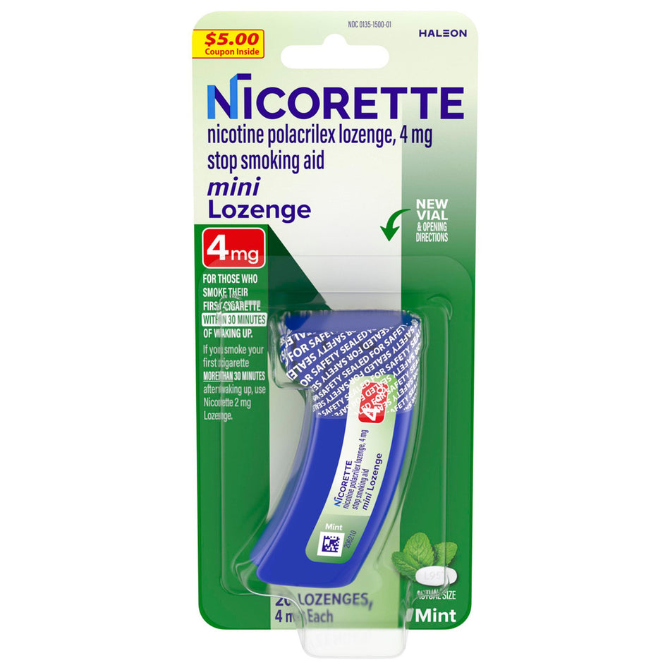 Nicorette Nicotine Polacrilex Lozenges 4 mg, Coated Ice Mint-Stop Smoking Aid Lozenge