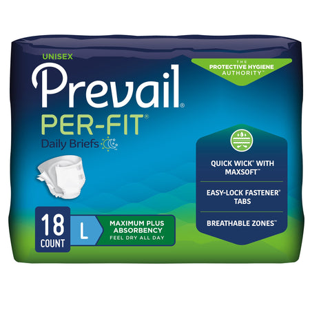 Prevail Per-Fit Maximum Incontinence Brief, Large-Unisex Adult Incontinence Brief Prevail Per-Fit Maximum Plus Large Disposable Heavy Absorbency
