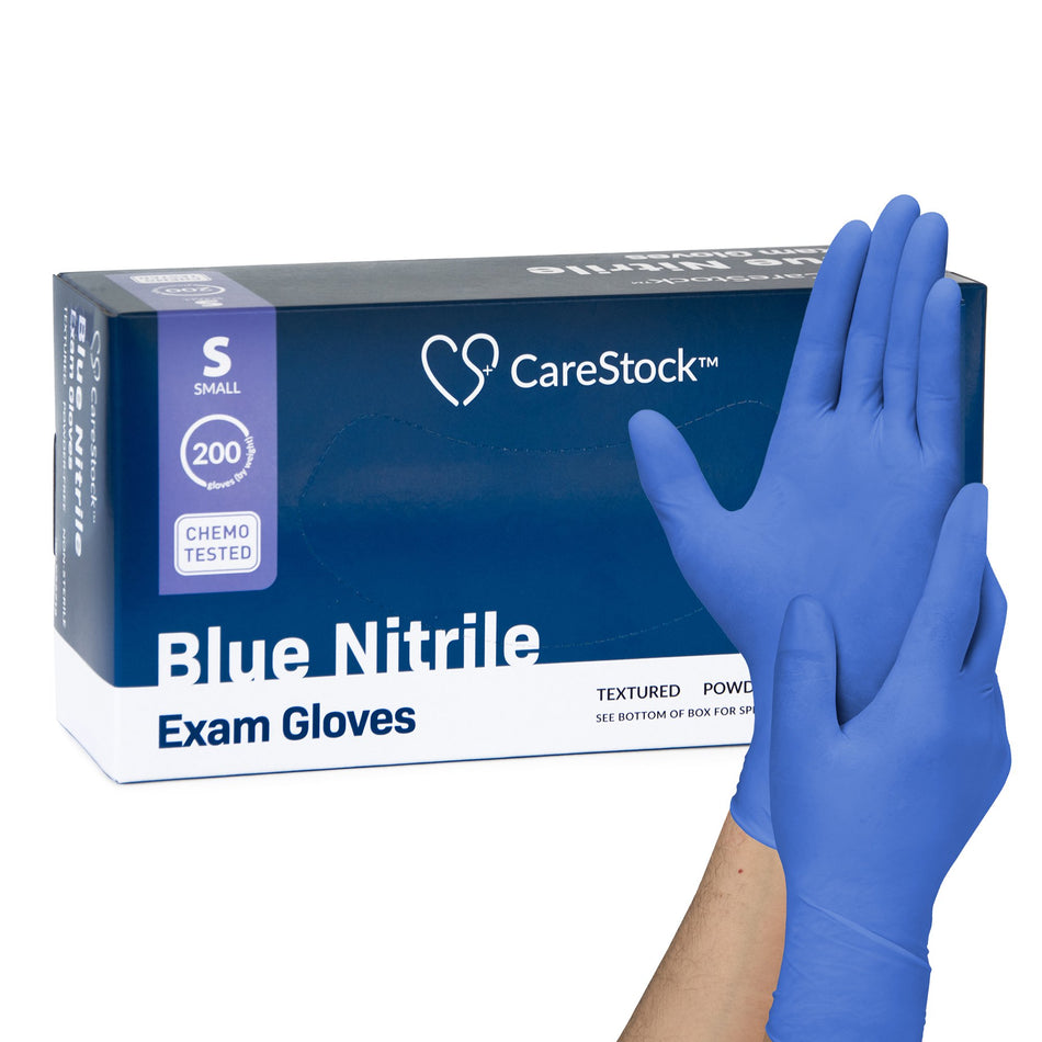 CareStock� Nitrile Exam Glove, Small, Blue-Exam Glove CareStock� Small NonSterile Nitrile Standard Cuff Length Textured Fingertips Blue Chemo Tested