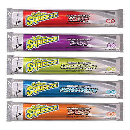 Sqwincher Squeeze Assorted Flavors Electrolyte Freeze Pop-Oral Electrolyte Solution Sqwincher Squeeze Freezer Pop Cherry / Grape / Lemon-Lime / Mixed Berry / Orange Flavor 3 oz. Electrolyte