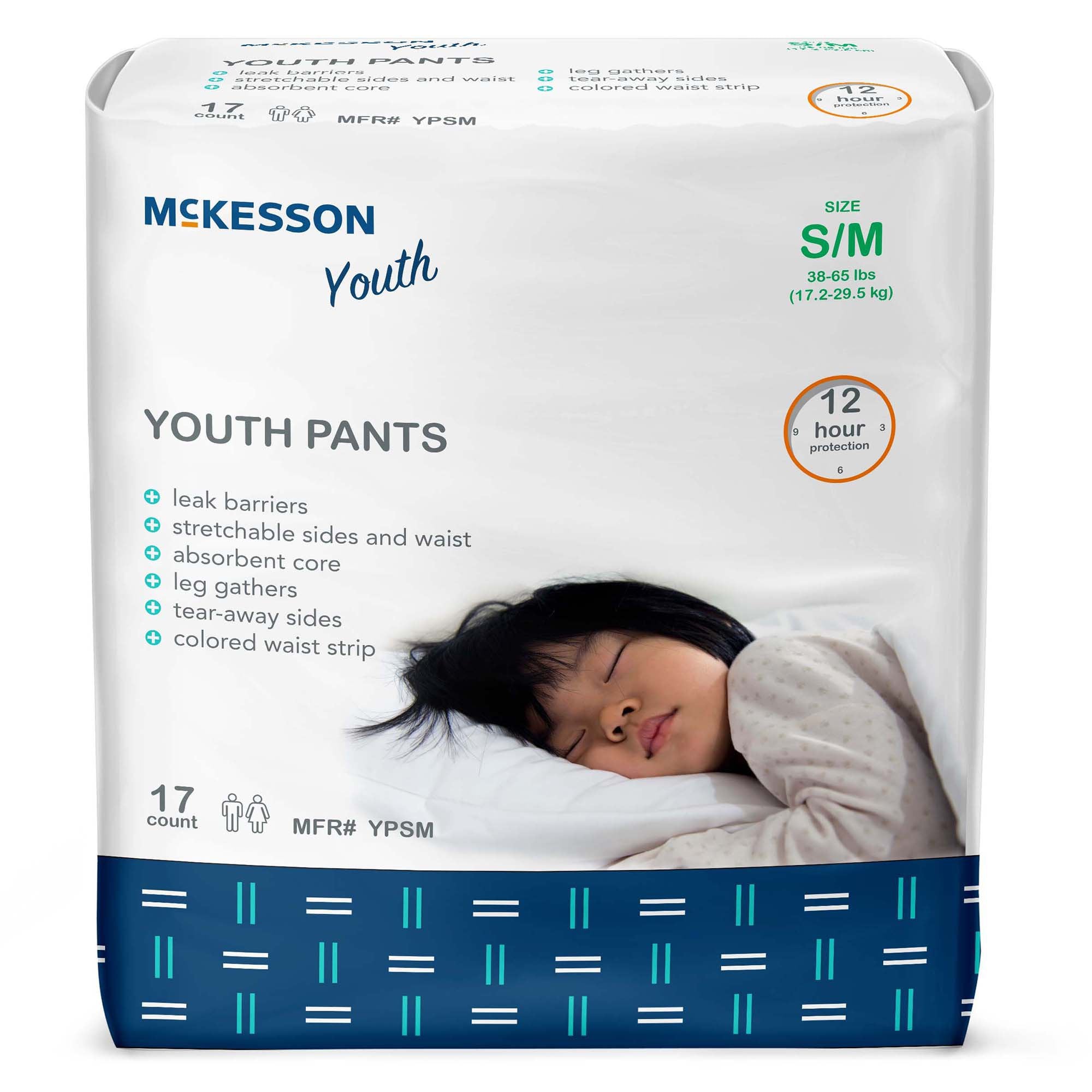 McKesson Youth Pants, Small/Medium-Unisex Youth Absorbent Underwear McKesson Pull On with Tear Away Seams Small / Medium Disposable Heavy Absorbency