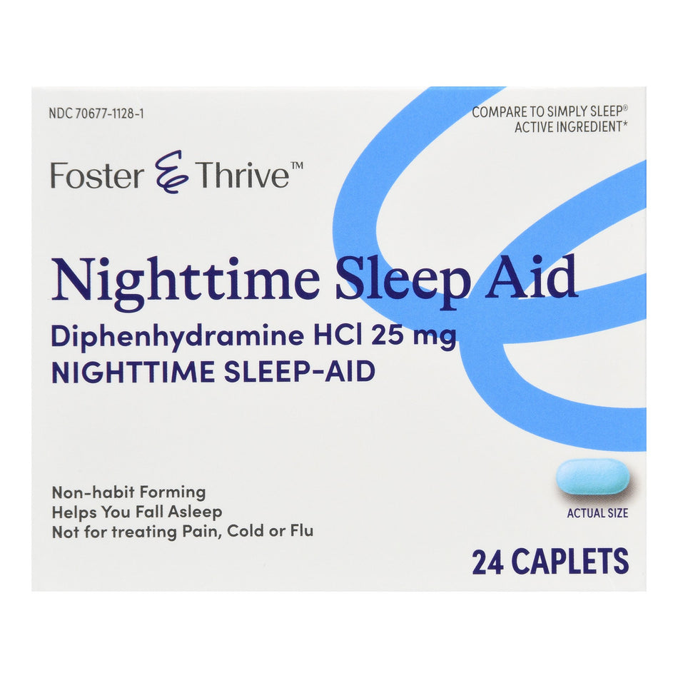 Foster & Thrive Nighttime Sleep-Aid Diphenhydramine HCl 25 mg Caplets-Sleep Aid Foster & Thrive 24 per Box Caplet 25 mg Strength