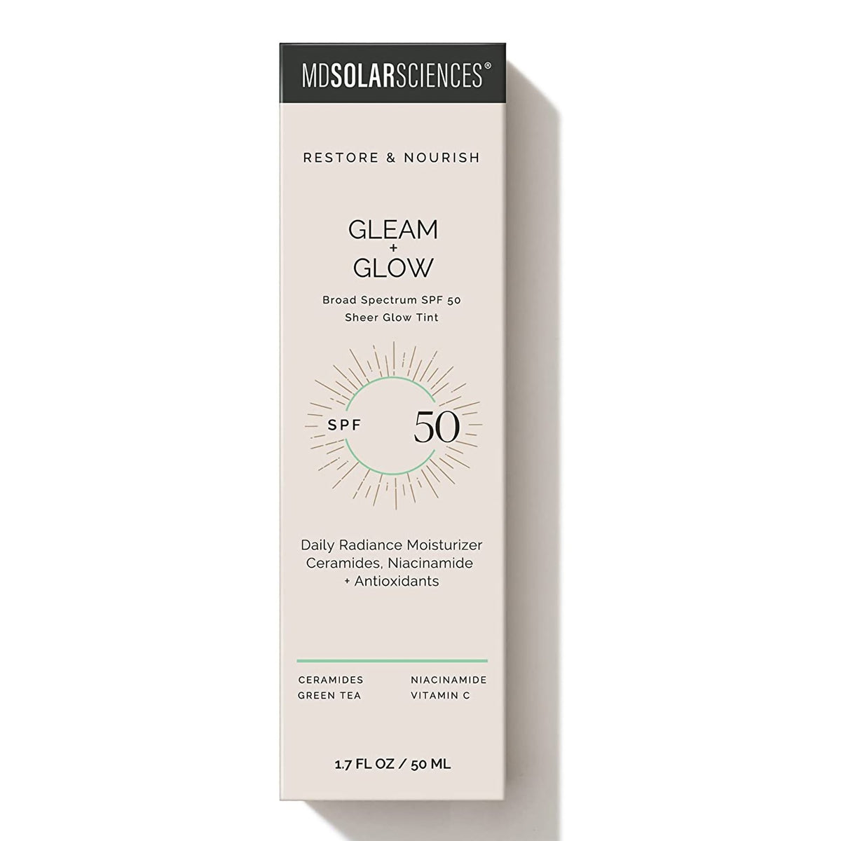 MDSolarSciences Gleam + Glow SPF 50-Facial Moisturizer with Sunscreen MDSolarsciences Gleam + Glow SPF50 1.7 oz. Tube Scented Cream