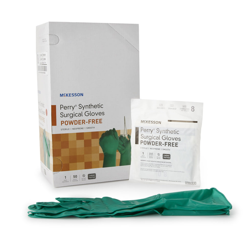 McKesson Perry Performance Plus Polychloroprene Surgical Glove, Size 8, Dark Green-Surgical Glove McKesson Perry Performance Plus Size 8 Sterile Polychloroprene Standard Cuff Length Smooth Dark Green Chemo Tested