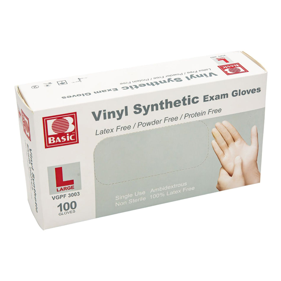 Basic Vinyl Exam Glove, Large, White-Exam Glove Basic Large NonSterile Vinyl Standard Cuff Length Smooth White Not Rated