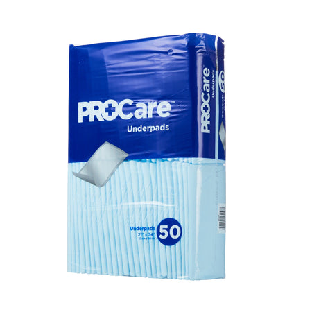 ProCare Incontinence Underpads, Moisture-Proof, Absorbent, Comfortable, Blue-Disposable Underpad ProCare 21 X 34 Inch Fluff Light Absorbency