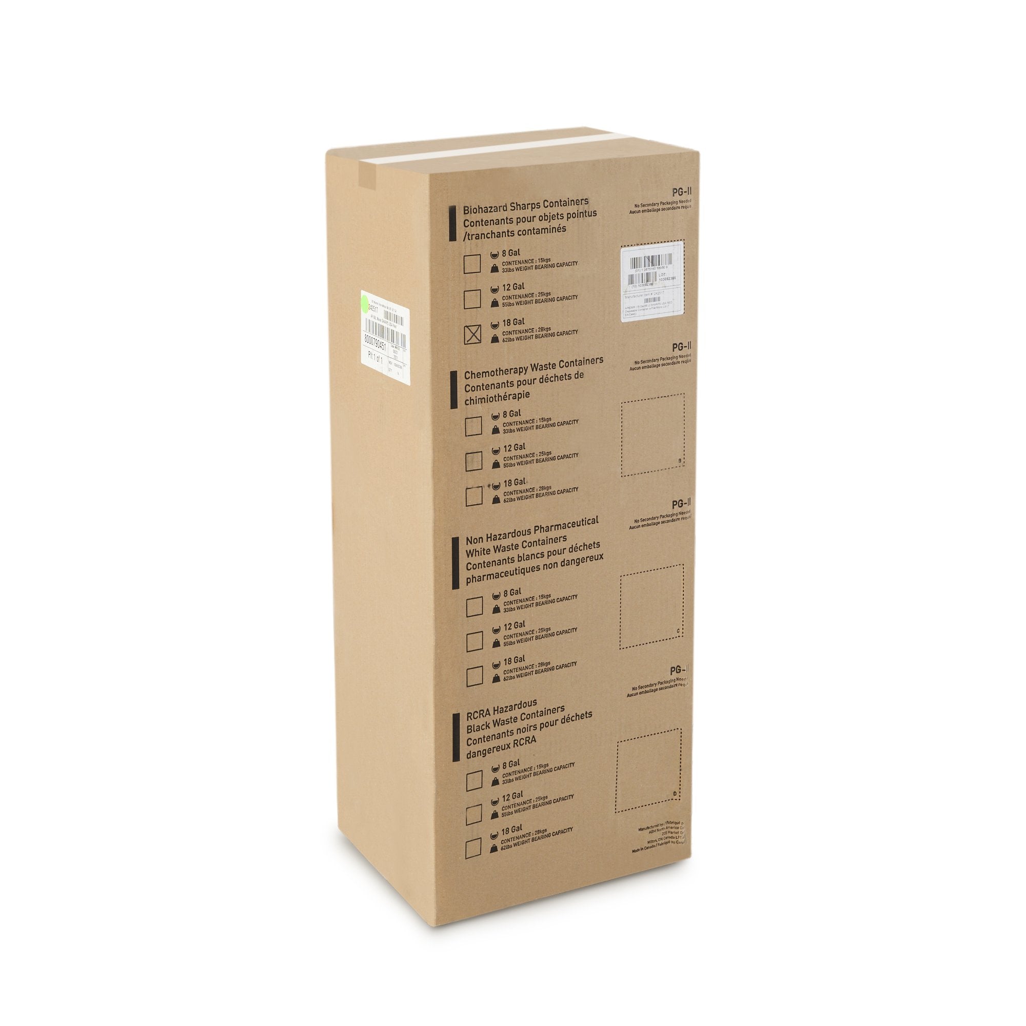 AP Medical Sharps Container, 18 Gallon, 17.3 x 13 x 24.8 Inch-Sharps Container AP Line Red Base 13 L X 17-3/10 W X 24-4/5 H Inch Vertical Entry 18 Gallon