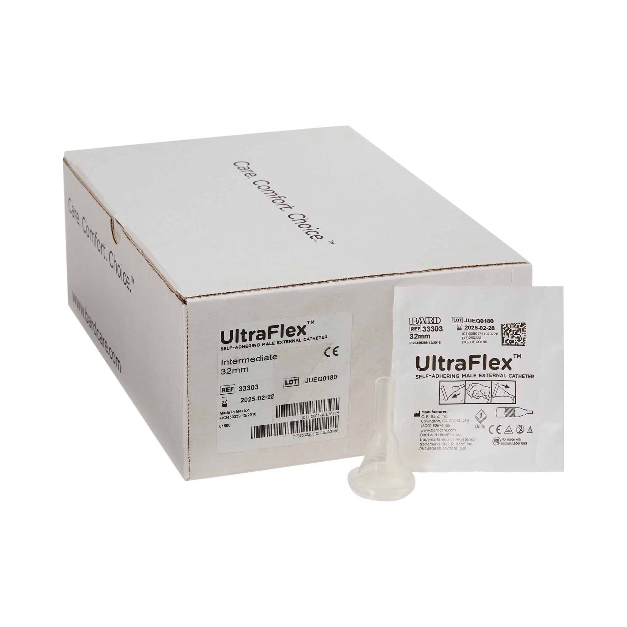 Bard UltraFlex Male External Catheter, Intermediate-Male External Catheter UltraFlex Self-Adhesive Band Silicone Intermediate
