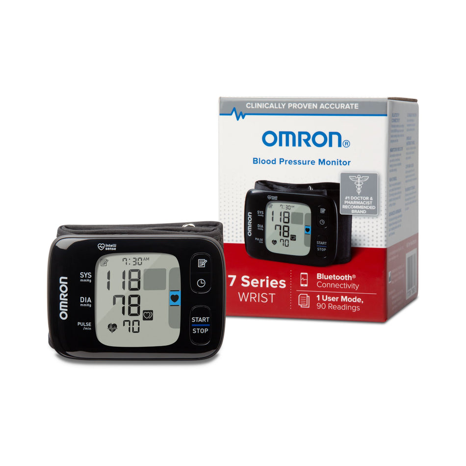 Omron 7 Series Digital Blood Pressure Wrist Unit, Automatic Inflation, Adult, One Size Fits Most-Home Automatic Digital Blood Pressure Monitor Omron7 Series One Size Fits Most Cuff Cloth Fabric Cuff 12 - 20 cm Wrist
