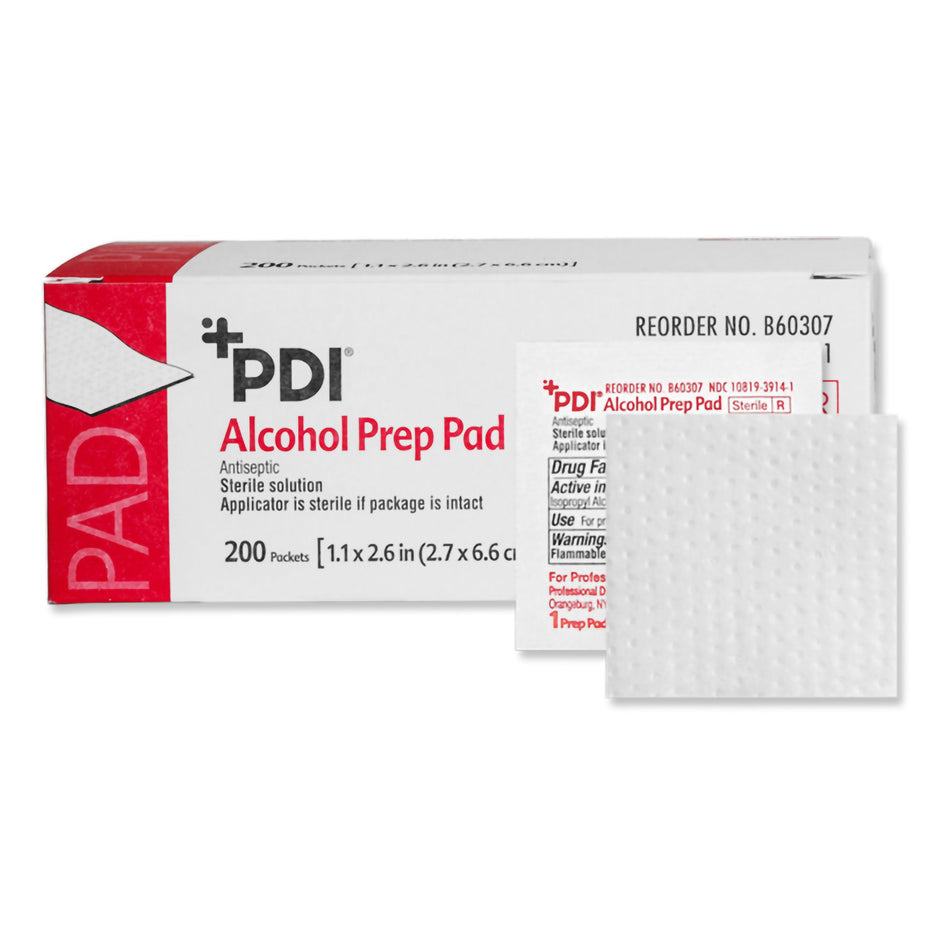PDI Alcohol Prep Pad, 2 x 2 Inch-Alcohol Prep Pad PDI 70% Strength Isopropyl Alcohol Individual Packet Medium Sterile
