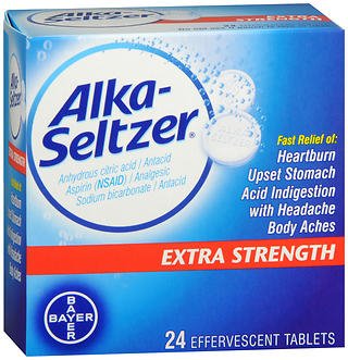 Alka-Seltzer Heartburn Relief Effervescent Tablets Extra Strength-"Pain Relief Alka-Seltzer Extra Strength 1,000 mg - 500 mg - 1985 mg Strength Anhydrous Citric Acid / Aspirin / Sodium Bicarbonate Effervescent Tablet 24 per Box"