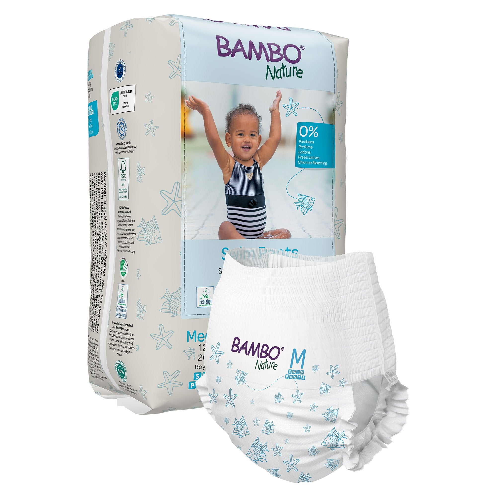 Bambo Nature Swim Pants, Medium-Unisex Baby Swim Diaper Bambo Nature Pull On with Tear Away Seams Medium Disposable Heavy Absorbency