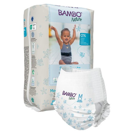 Bambo Nature Swim Pants, Medium-Unisex Baby Swim Diaper Bambo Nature Pull On with Tear Away Seams Medium Disposable Heavy Absorbency