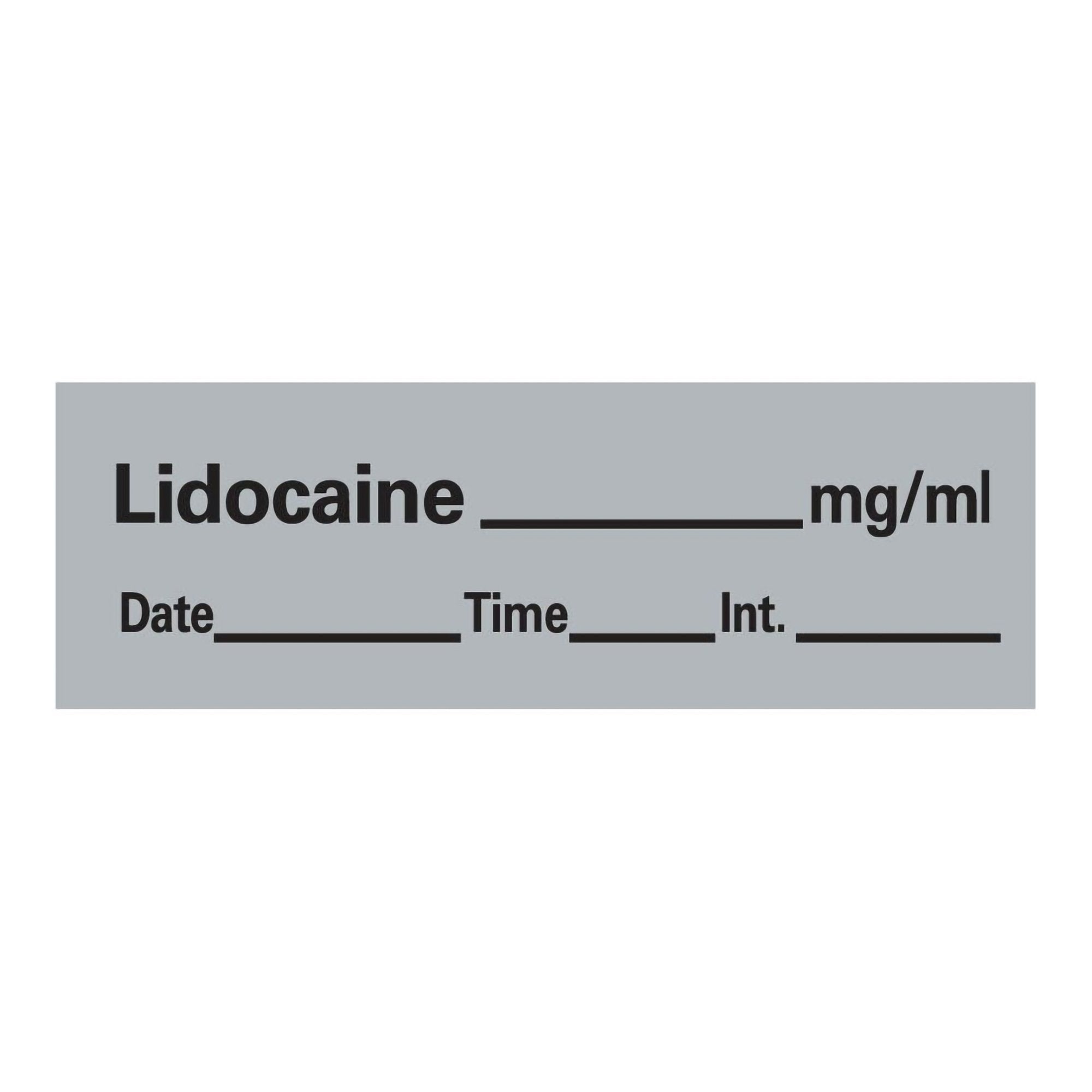 Timemed Anesthesia Label Tape, Lidocaine, 1/2 x 1-1/2 Inch-Drug Label Timemed Anesthesia Label Tape Lidocaine_mg/mL Date_Time_Int Gray 1/2 X 1-1/2 Inch