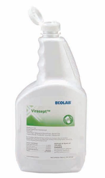 Ecolab Virasept Surface Disinfectant Cleaner, 32 oz.-Virasept Surface Disinfectant Cleaner Peroxide Based Manual Squeeze Liquid 32 oz. Bottle Pungent Scent NonSterile