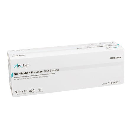 McKesson Argent Sure-Check Sterilization Pouch, 3 x 9 Inch-Sterilization Pouch McKesson Argent Sure-Check Ethylene Oxide (EO) Gas / Steam 3-1/2 X 9 Inch Transparent / Blue Self Seal Paper / Film