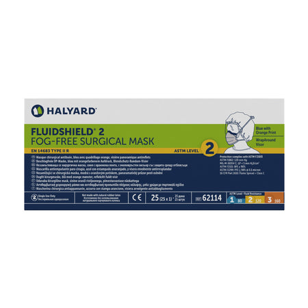 FluidShield Surgical Mask with Eye Shield-Surgical Mask with Eye Shield FluidShield Anti-fog Foam ASTM F2100-11 Level 2 Tie Closure One Size Fits Most