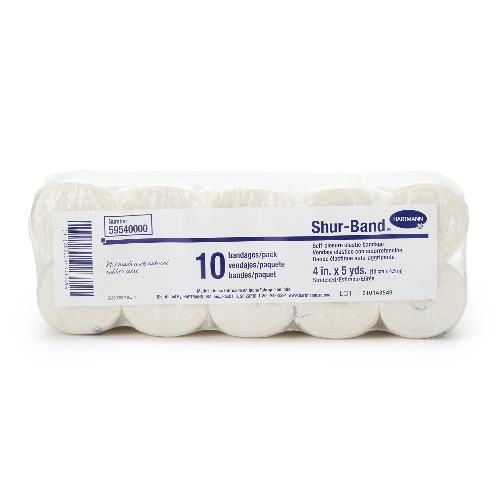 Shur-Band LF Single Hook and Loop Closure Elastic Bandage, 4 Inch x 5 Yard-Elastic Bandage Shur-Band LF 4 Inch X 5 Yard Single Hook and Loop Closure Natural NonSterile Standard Compression