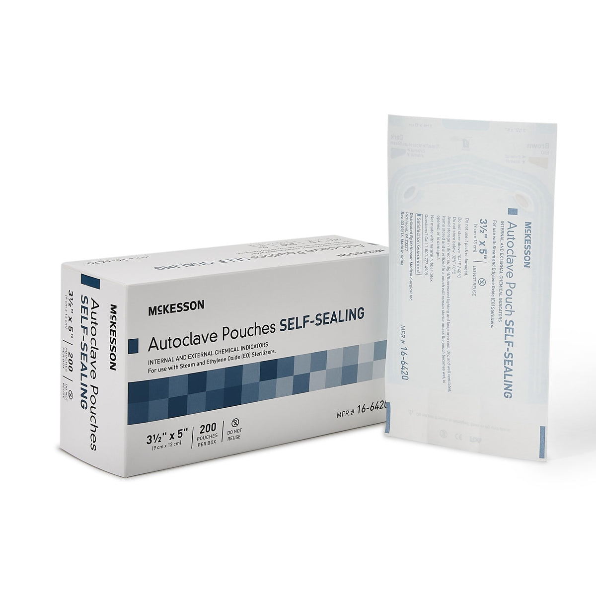 McKesson Sterilization Pouch, 3 x 5 Inch-Sterilization Pouch McKesson Ethylene Oxide (EO) Gas / Steam 3-1/2 X 5 Inch Transparent Blue / White Self Seal Paper / Film